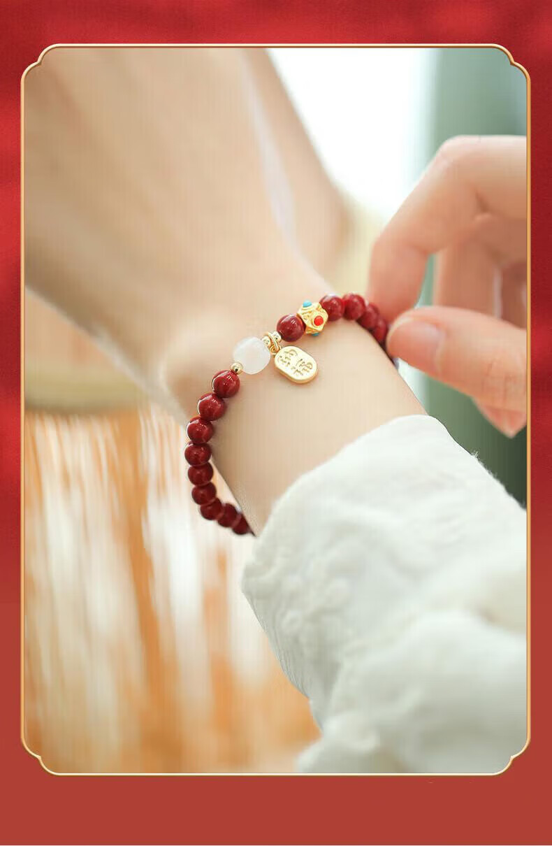 Grace Girl Luxury Bracelet Genuine Cinnabar White Jade Jewelry Practical Anniversary Birthday Gift for Girlfriend Wife 6