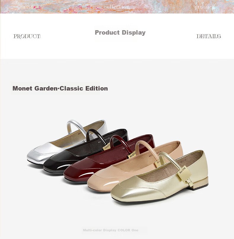 BASTO [Qiao Xin Same Style] Monet Garden 26 Autumn Beautiful Red Mary Jane Shoes, Women's Flats, Wedding Shoes 23