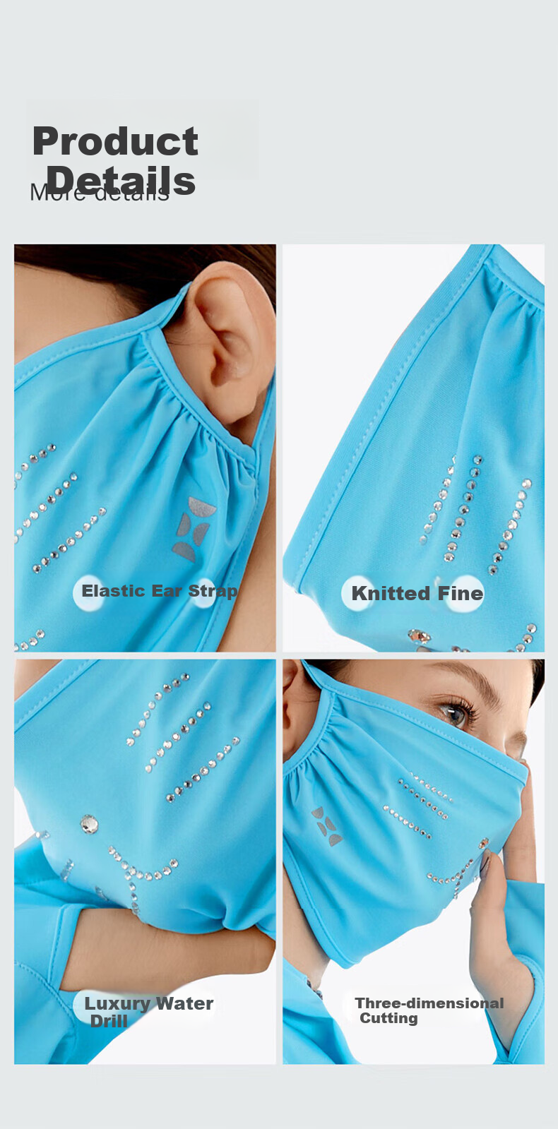 HOII Water Diamond Cat Sun Protection Mask, Breathable Cycling Face Mask, Dust-Proof, Anti-Pollution, UV-Resistant, Cute And Fashionable Red 8