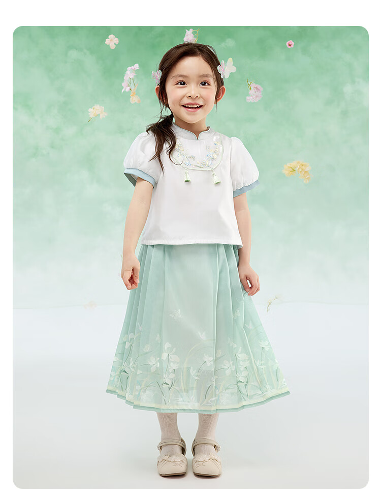BALABALA Girls' Horse-Face Skirt Children's Outfit Summer New Embroidered Shirt Short Skirt New Chinese Style 9