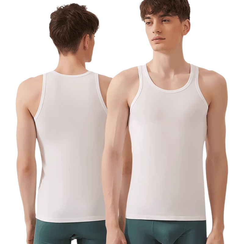 MiiOW Modal Men's Tank Top, Summer Ice Silk Seamless Sports Vest, Undershirt Sleeveless Undershirt, White 2XL