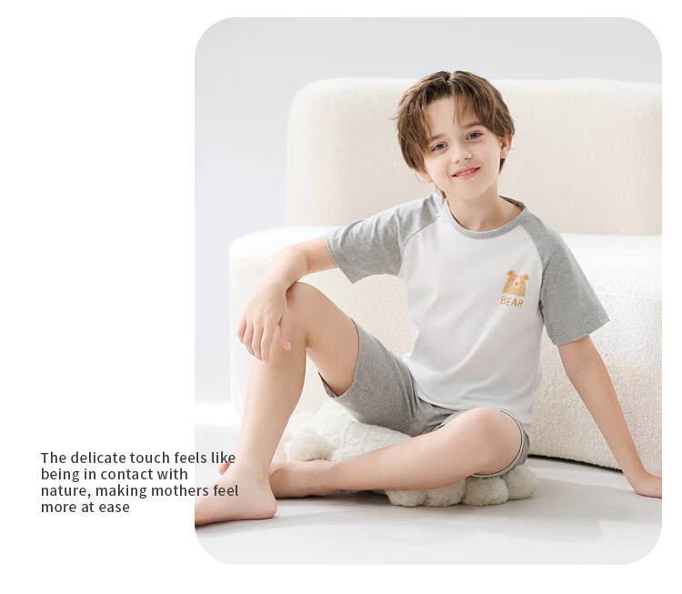 MiiOW Children's Pajamas [100% Cotton], Boys' Summer Thin Short-Sleeve Round Neck Sleepwear, Baby And Older Child Home Wear Set 6