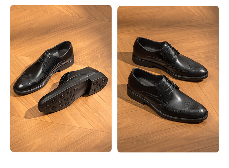 Goldlion Men's Shoes, Urban Formal Wear, Distinctive Carved Leather Shoes, Durable Comfortable Brogue Shoes, 59621018401A, Black, Size 40 18