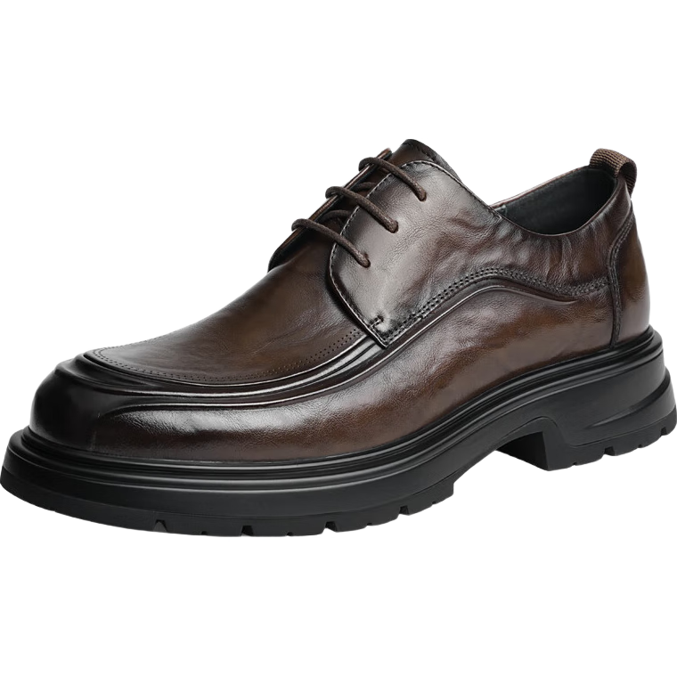 RED DRAGONFLY Formal Leather Shoes for Men, Thick-Soled Height-Increasing Derby Shoes, Business High-End Cowhide Wedding Shoes WTA34287 Brown Size 42