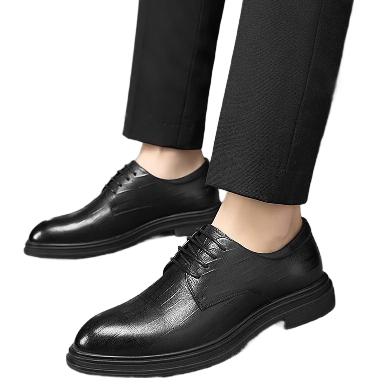 MEXICAN Leather Shoes for Men, Formal Dress Shoes, Business Casual Shoes for Men, 72014 Striped Black, Size 43