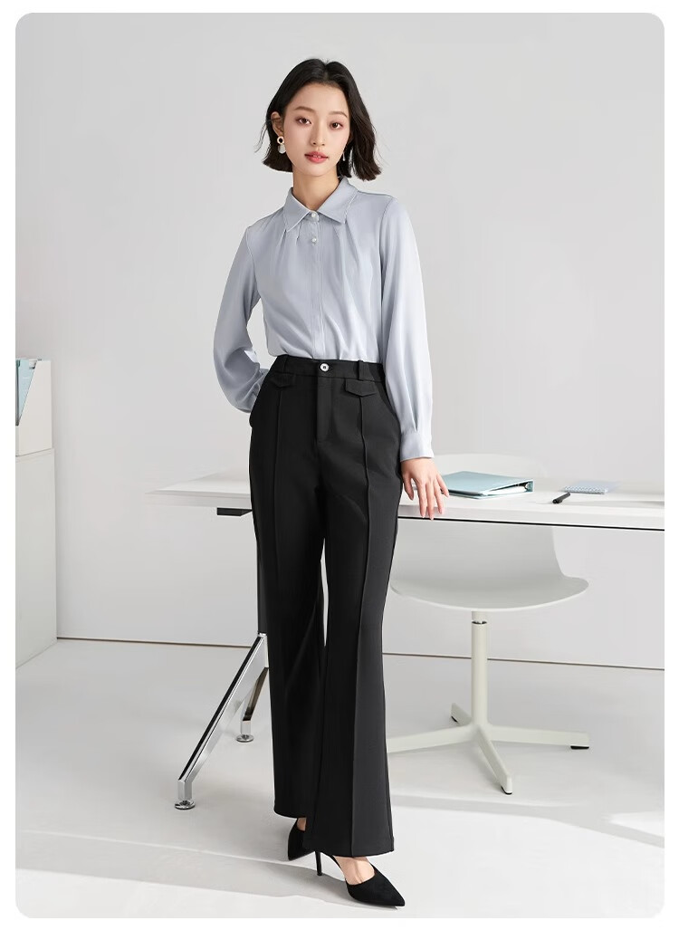 Bodexiaojie White Blouse for Women, Professional Commute Straight Shoulder Top, Petite Elegant Outfit, Formal Shirt 26