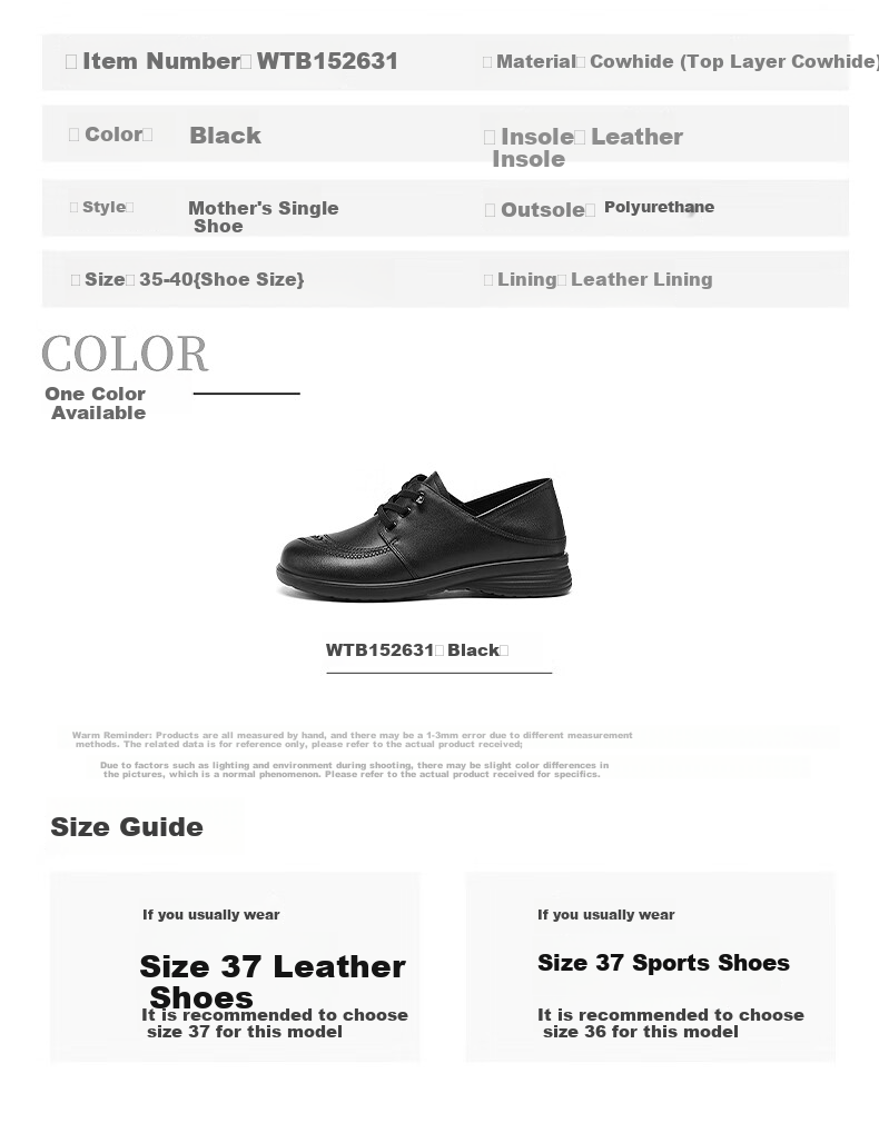 RED DRAGONFLY Women's Single Shoes, Cowhide Leather, Soft Sole, Middle-Aged Mom Shoes, Ladies Soft Leather Loafers, WTB152631, Black, Size 38 5