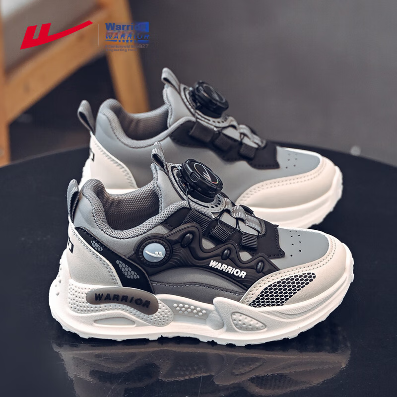 Warrior Children's Shoes, Boys' Shoes for Spring And Autumn, Casual Soft-Soled Kids' Sneakers WZ(CL)-0628, Gray/black/beige, Size 32
