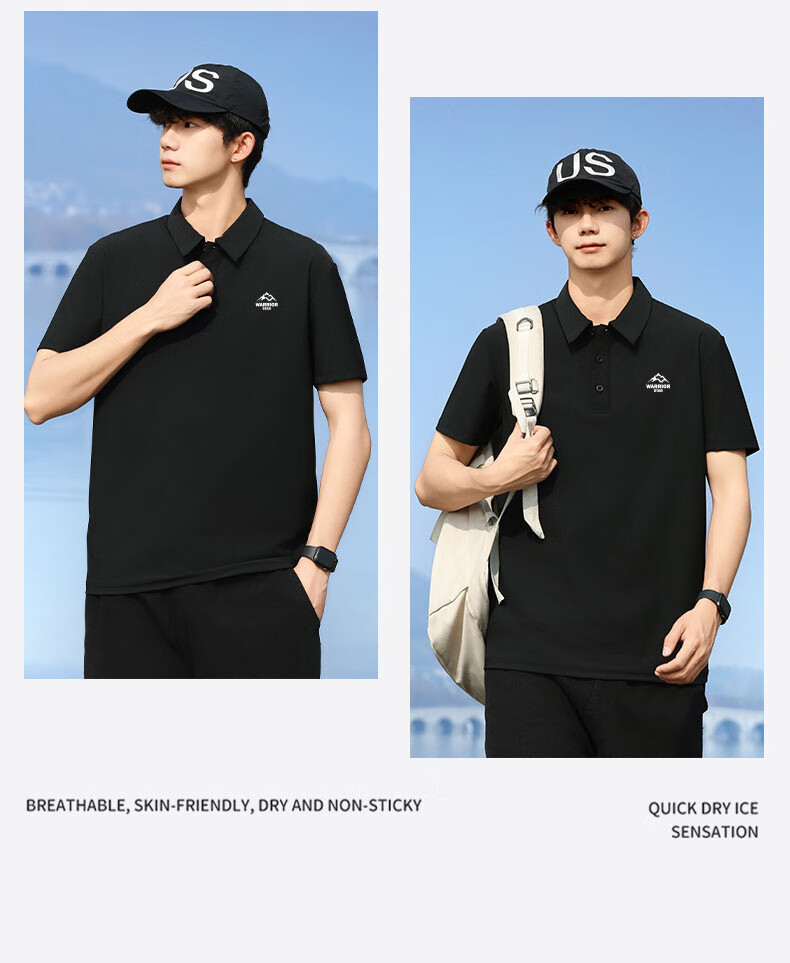 Huili Polo Shirt for Men, Summer Short-Sleeve, Quick-Dry T-Shirt, Breathable Collar, Casual Menswear, Gray, XL 33