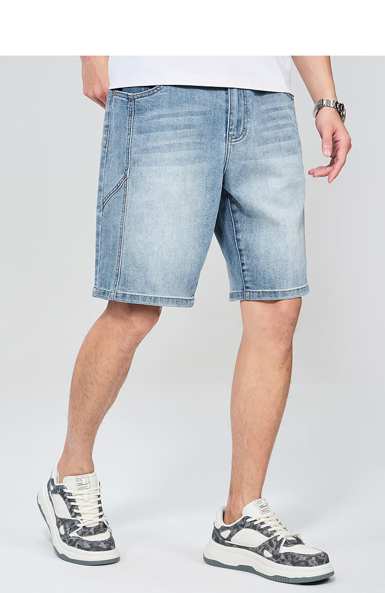 DANCING WOLVES [Lightweight And Breathable] Summer Comfortable Stretchy Loose Washed Casual Men's Denim Shorts, Medium Blue, Size 31 5