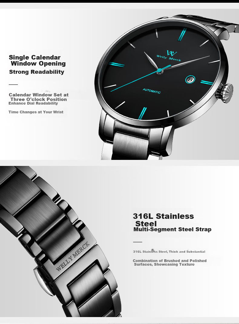 Welly Merck Men's Mechanical Watch, Practical Gift for Students And Teachers on Men's Day 16