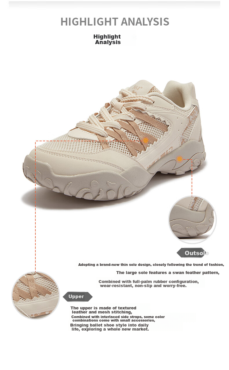 361° Women's Sports Shoes, Spring And Summer Ballet Flats, Mesh Casual Low-Top Chunky Sneakers, 682526769-3 28