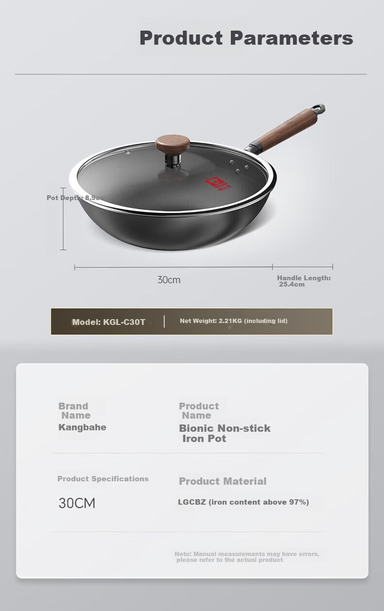 KOBACH Non-Stick Wok, Bionic Pan for Frying, Stir-Frying, Boiling And Stewing, Household Stainless Steel Pan, Compatible with Induction Cooker And Gas Stove, 30cm 9