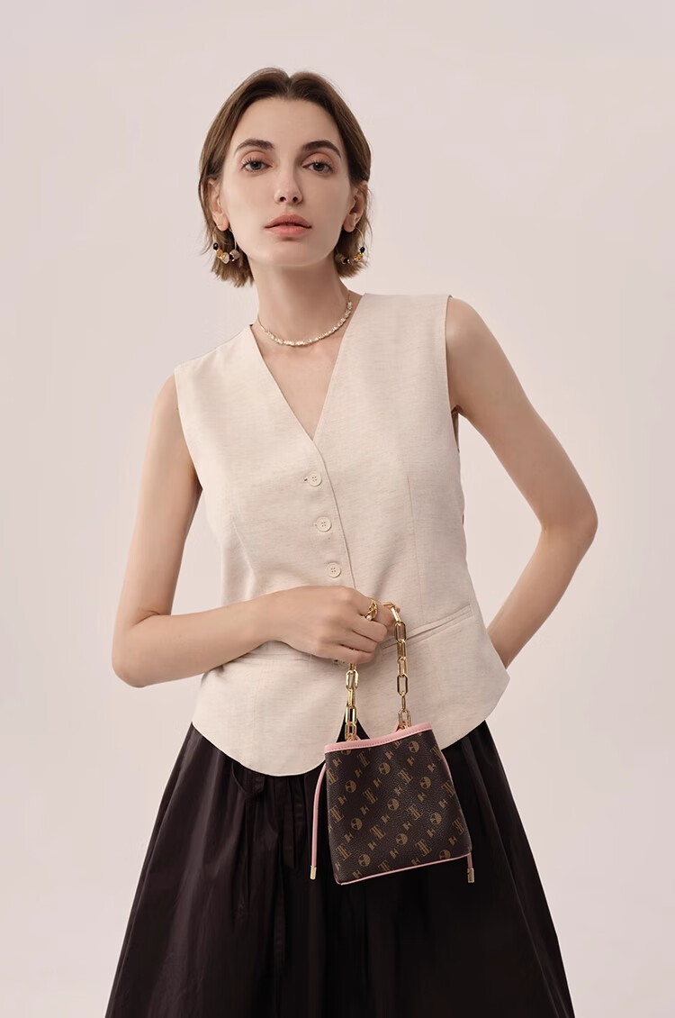 ELLE Women's Handbag New Style, Floral Chain Bucket Bag, Lucky Money Bag, Key Crossbody Bag, Birthday Gift, 24449 Brow 4