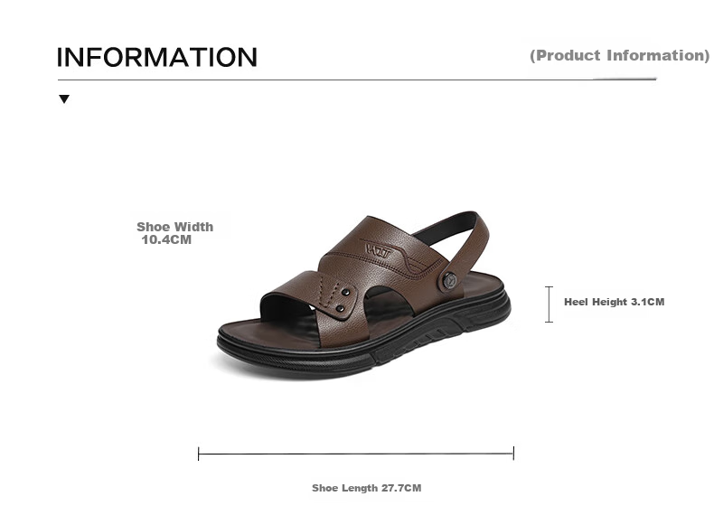 RED DRAGONFLY Men's Leather Sandals, Summer Cowhide Beach Shoes, Casual Two-Way Sandals for Men WTT25034, Brown, Size 38 1
