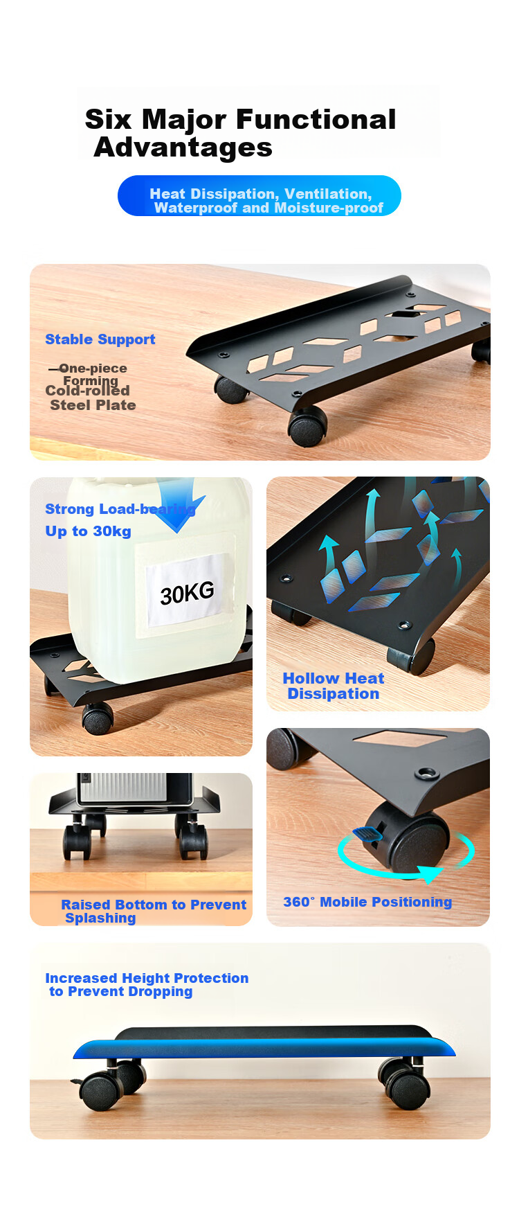 NVV Computer Tower Stand, Desktop Case Stand, Movable Computer Tower Tray Metal Bracket Base NZ-T1 2