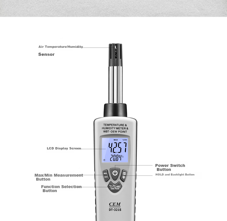 CEM DT-321S Thermometer And Hygrometer, Professional High-Precision, Wet Bulb Dew Point Temperature Detector, Industrial Thermometer And Hygrometer 5