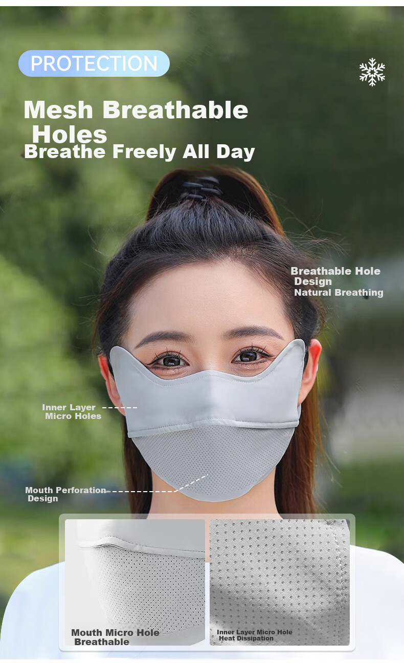 FitonTon Sun Protection Face Mask for Women, Summer Breathable Seamless UV-Resistant Cycling Driving Sunshade Face Shield 6
