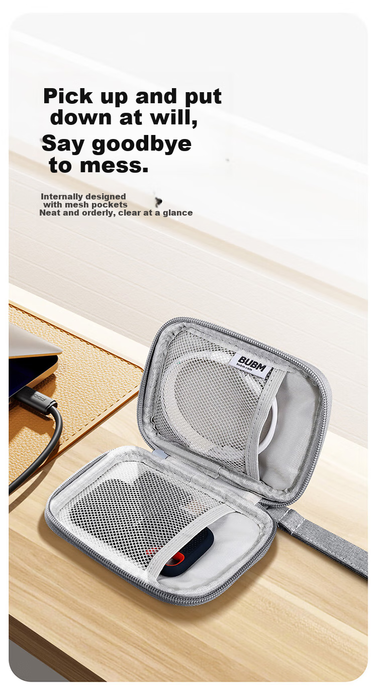 BUBM 2.5-Inch Portable Hard Drive Enclosure, Multifunctional Cable Storage Case, USB Drive Phone U-Dong Power Bank Earphone Protective Cover, Digital Accessory Storage Bag, Gray Single Layer 4