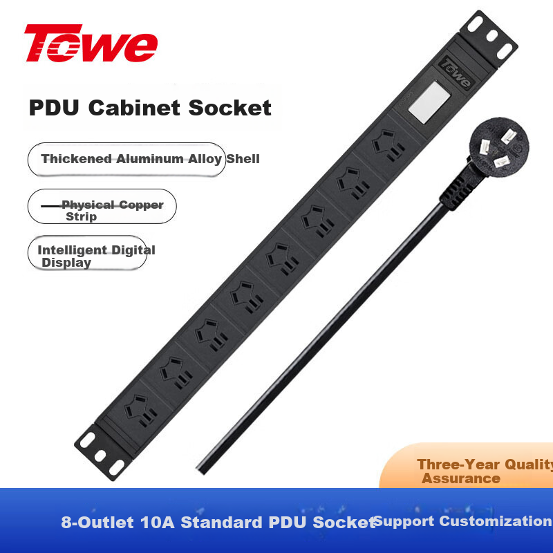 TOWE Intelligent Digital Display PDU Cabinet Socket Power Distribution Unit, Digital Display Alarm Socket, Can Display Current Voltage Power, Plug-In Board Power Strip EN10/G814D