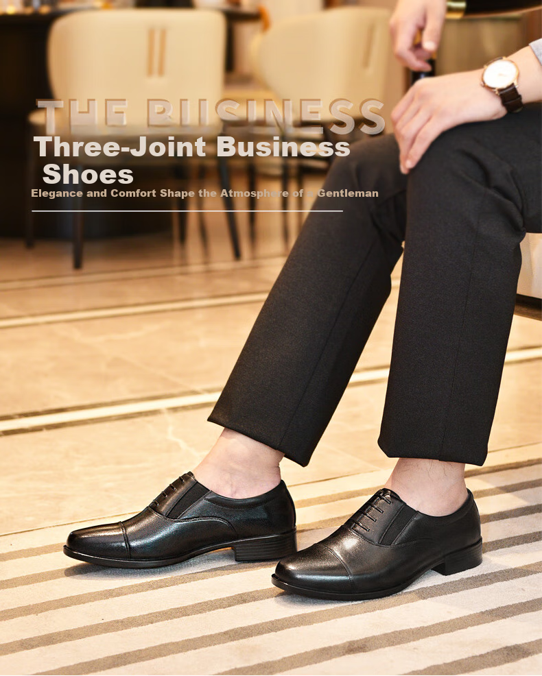 JINHOU Three-Joint Commuter Business Formal Men's Leather Shoes, Fashionable Wedding Shoes, QJ2101A, Black, Size 42 2