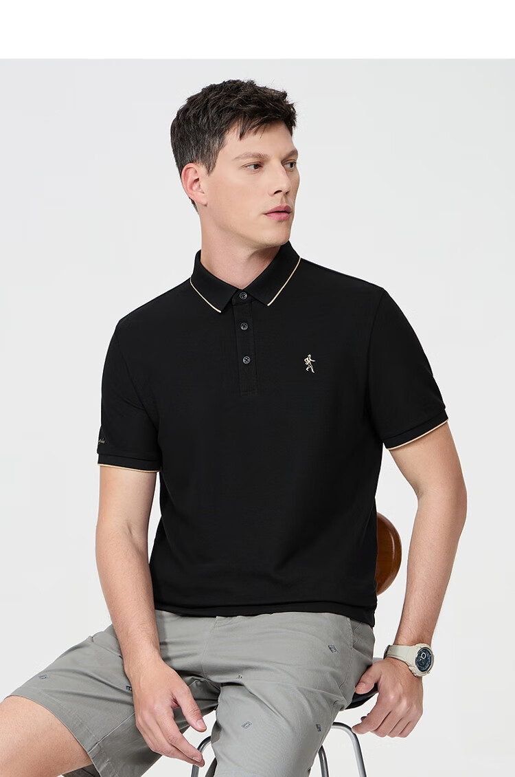 DANCING WOLVES [7A Antibacterial 2A Anti-Mite] Cool And Shape-Retaining Collar Breathable Men's Short Sleeve POLO, 102 Navy Blue, 2XL(185) 8
