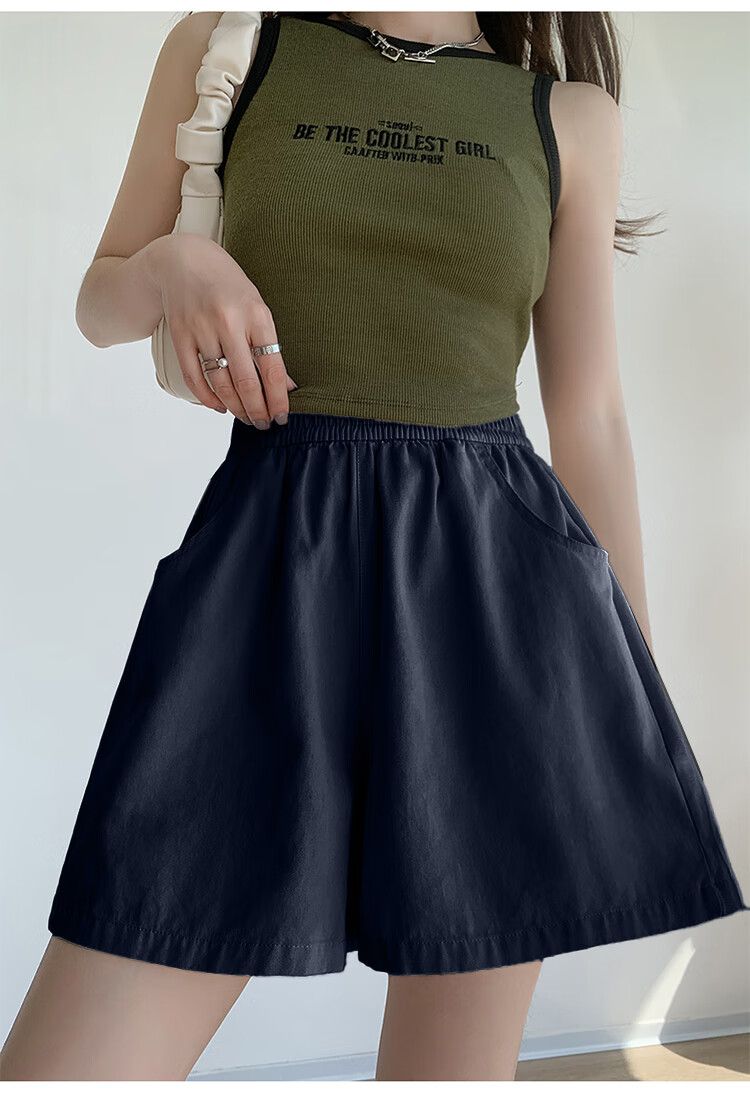 Free Style Pure Cotton Workwear Shorts for Women Summer 2026 New High Waist Slim Loose Wide Leg Outdoor Running Casual Knee-Length Pants 12