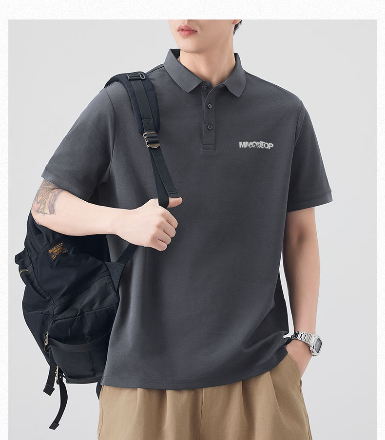 MMOPTOP Father's Day American Print Ice Silk Polo Shirt T-Shirt Men's Summer Business Casual Short Sleeve MP15 Black M 26