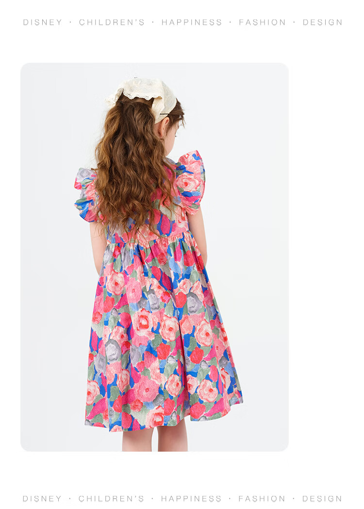Disney Girls Floral Dress 2026 Summer New Princess Cotton Dress for Little Girls Floral Pattern Size 130 9