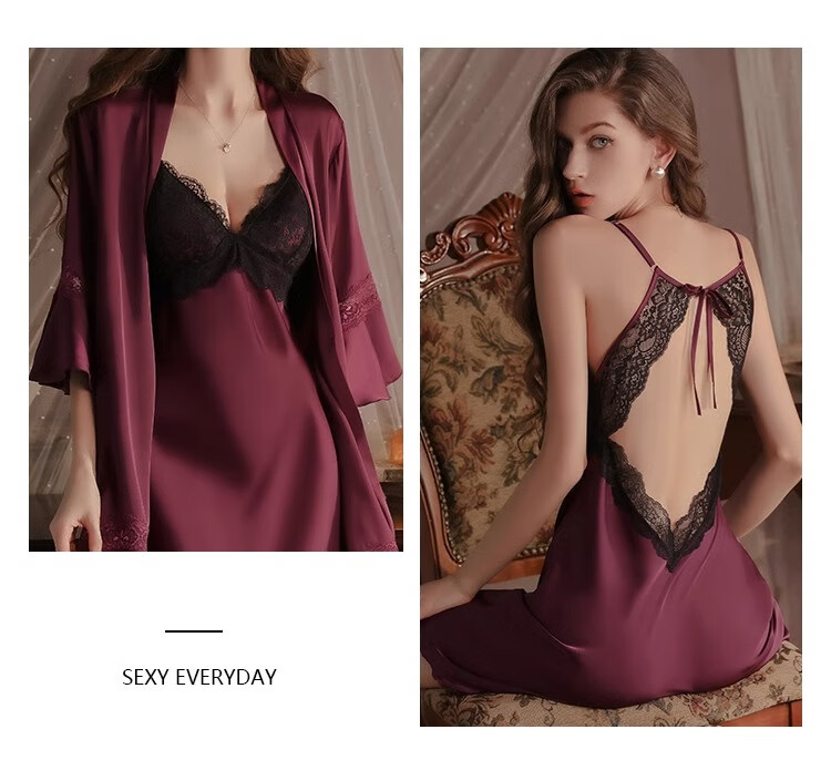 LangSha Women's Sleepwear, Sexy Ice Silk High-End Pure Desire Nightgown with Built-In Bra Pads, Lace Backless Camisole Nightdress for Spring And Summer, Loungewear 7