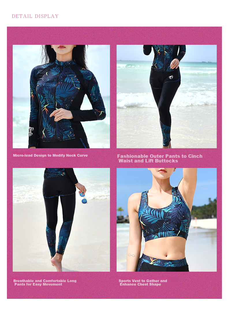 Barbie Couple's Wetsuits, Women's Two-Piece Long-Sleeve Sun Protection Jellyfish Suit, Snorkeling Suit, Surfing Suit Set, Slimming Swimwear 21