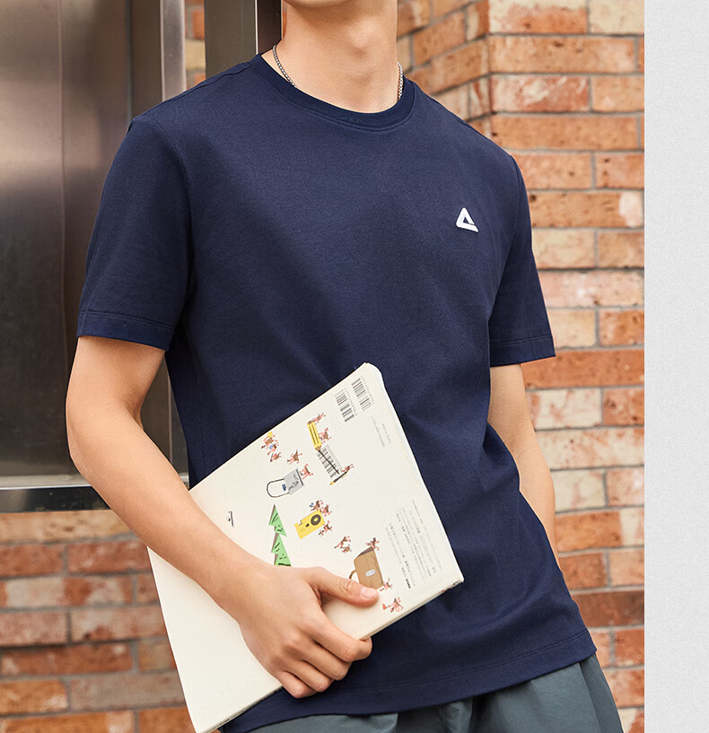 PEAK Men's Summer Short Sleeve Pure Cotton Casual Loose Breathable Outdoor Xinjiang Cotton Sports Base T-Shirt DF652430 45
