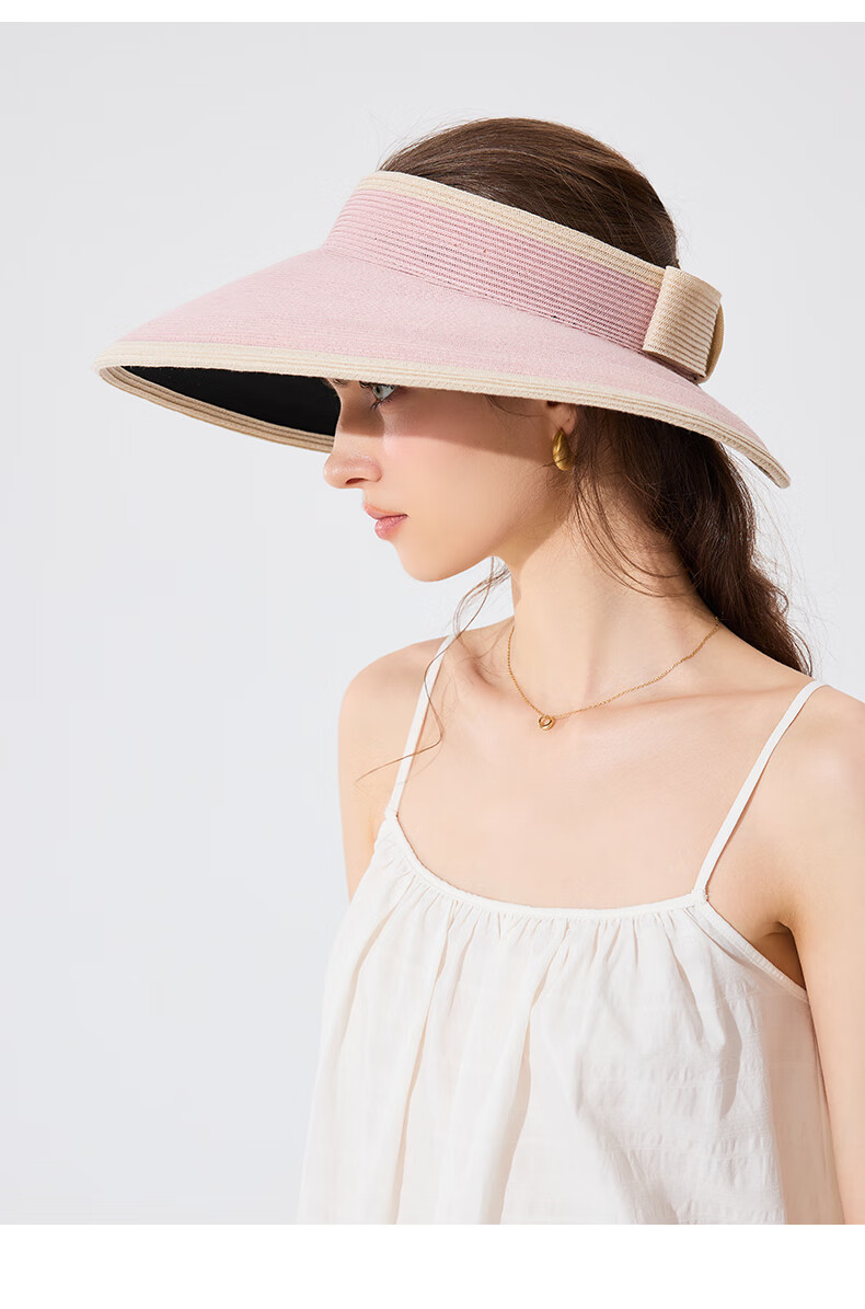 FANCET Women's Spring And Summer Japanese-Style Color-Block Hat, Black Glue Wide Brim Sun Protection Straw Hat for Travel And Vacation, Breathable Sunhat 18