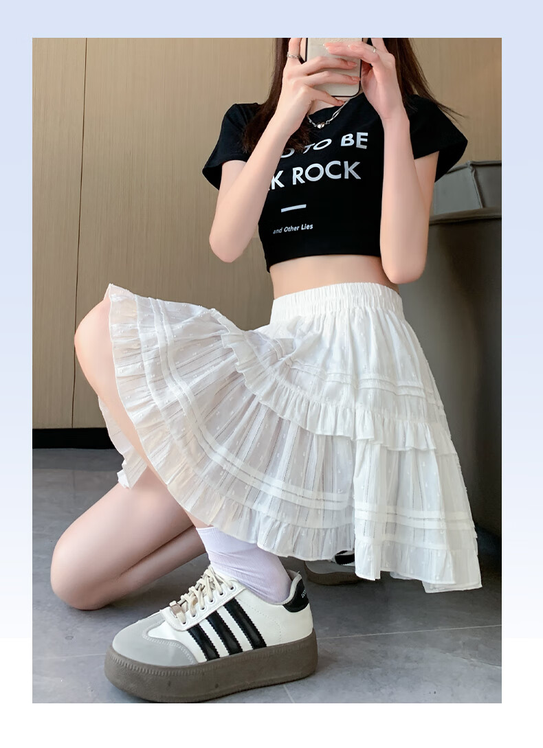 LangSha Ballet Skirt for Women, Summer High-Waisted Slimming Pure Cotton A-Line Skirt with Ruffle Trim, Fresh And Sweet Style Puffy Midi Skirt 13