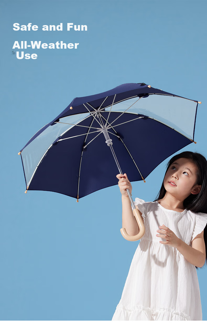 Obsu Japanese Transparent Children's Umbrella with Long Handle, Lightweight POE Cute Fresh Gentleman Blue Children's Transparent Umbrella 5