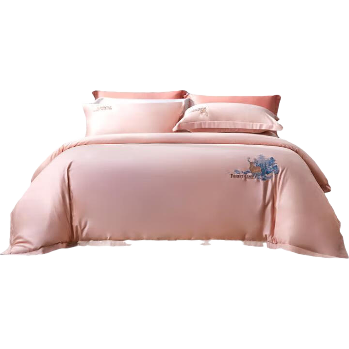 FUANNA Bedding Set, Four Pieces, 60-Count Long-Staple Cotton, Pure Cotton Bed Sheet And Duvet Cover, King Size 230*229cm, Pink