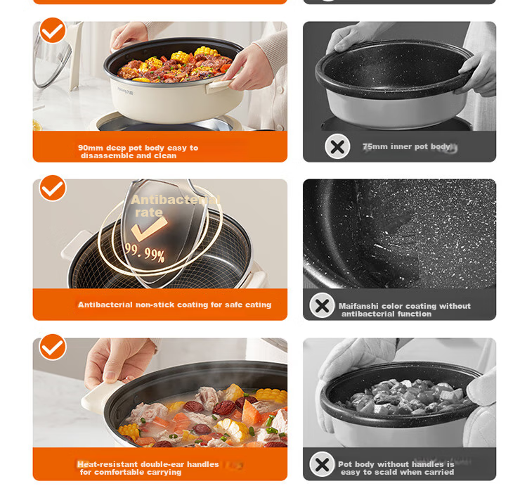 Joyoung Household 5L Large Capacity Electric Hot Pot And Steamer, Upper Steaming Lower Cooking Detachable Design, Specialized Hot Pot, Multifunctional Electric Cooking Pot HG50-G525S with Steamer Basket 5
