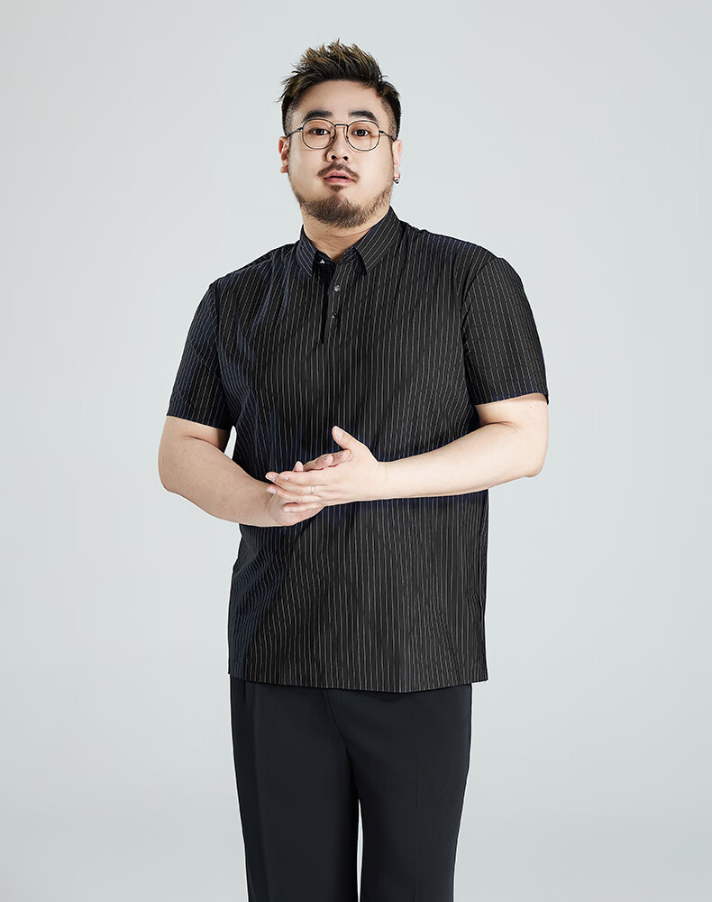 Ayoupang Summer Short-Sleeve Ice Silk Plus-Size Polo Shirt, Business Striped Loose Elastic T-Shirt for Men, Navy Blue, XL 18