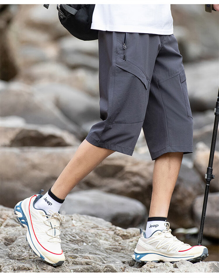 JEEP Ice Silk Shorts for Men, Summer Loose-Fitting, Lightweight Cool-Feeling Casual Pants, Knee-Length Shorts, Gray, M 5