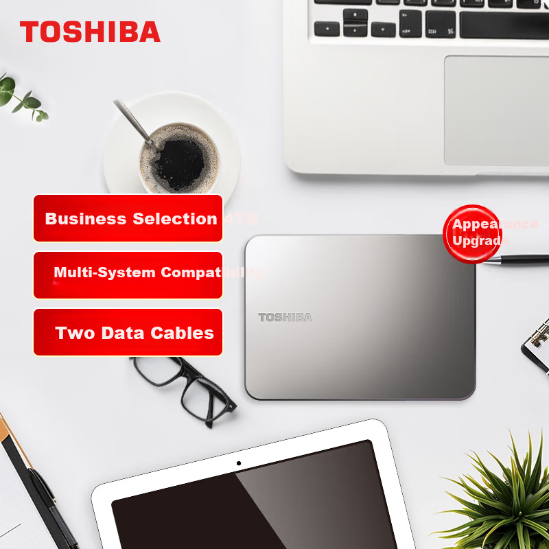TOSHIBA 4TB External Hard Drive Mechanical New Flex X2 Series USB3.2 Gen 1 Titanium Silver Large Capacity Compatible with Mac And Other Systems High-Speed Transfer Premium Business