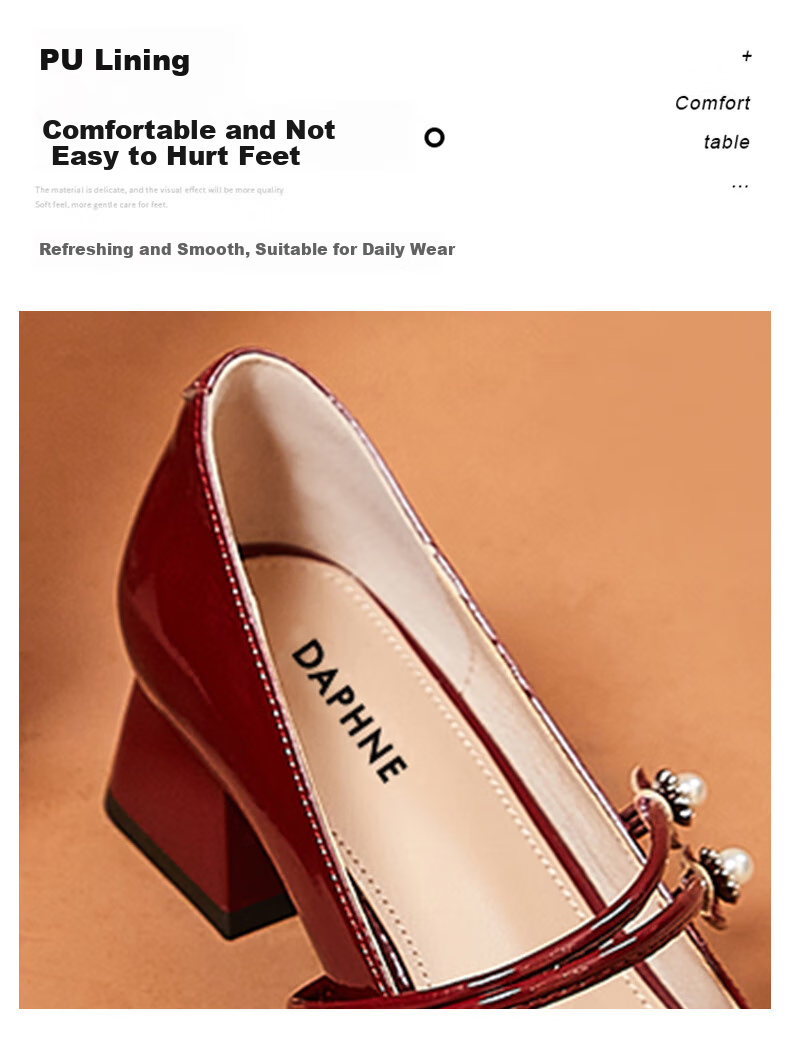 DAPHNE Mary Jane Shoes for Women, Professional Work Leather Shoes, Chunky Heel Square Toe Mid-Heel Pumps, Versatile Comfortable Women's Shoes 4621101013 Black 34 7