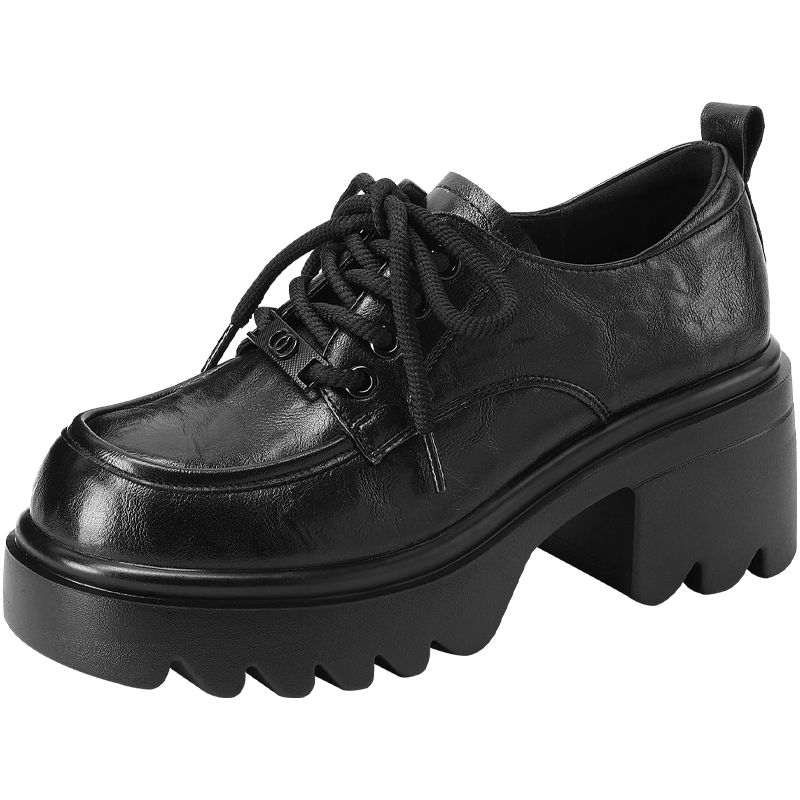 Mulinsen Women's Retro Classic Versatile Loafers Thick Sole Height Increasing Leather Shoes Black Size 36
