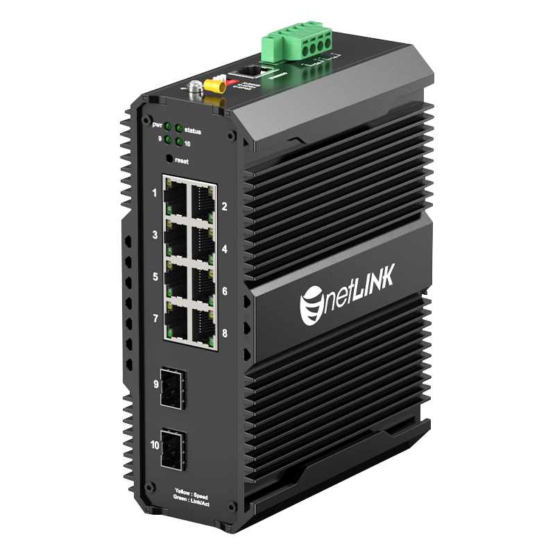 NetLINK Industrial Ethernet Switch, Ring Network Managed Gigabit 2 Optical 8 Electrical Industrial-Grade Fiber Optic Transceiver, DIN Rail-Mounted, SFP Port, HTB-6000