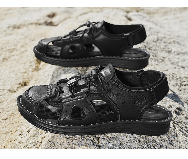 Bull Family Men's Summer Sandals Hollow Breathable Retro Thick Sole Durable Beach Shoes 12