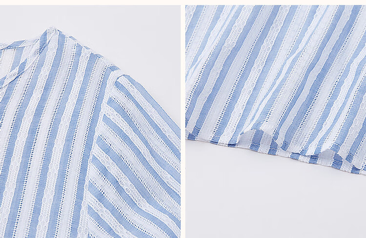Dme [Pure Cotton Story] Spring Simple Style Hollow Striped Shirt, Artistic Comfortable Concealing Blouse, Women's Top 7