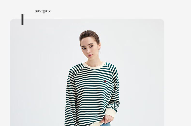 Navikail Italian Small Sailboat Women's Cotton Loose Long Sleeve Sweatshirt Striped Crew Neck T-Shirt 2315005501 Red White L 22