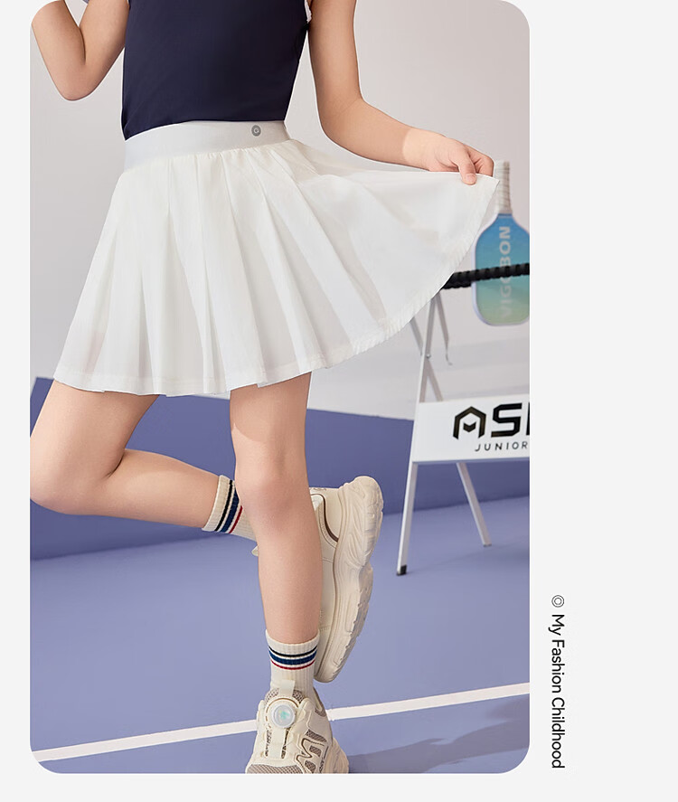ASK JUNIOR Moisture-Wicking Breathable Children's Skirt, Summer Pleated Skirt Pants with Inner Lining Leggings for Girls, White, Size 170 20