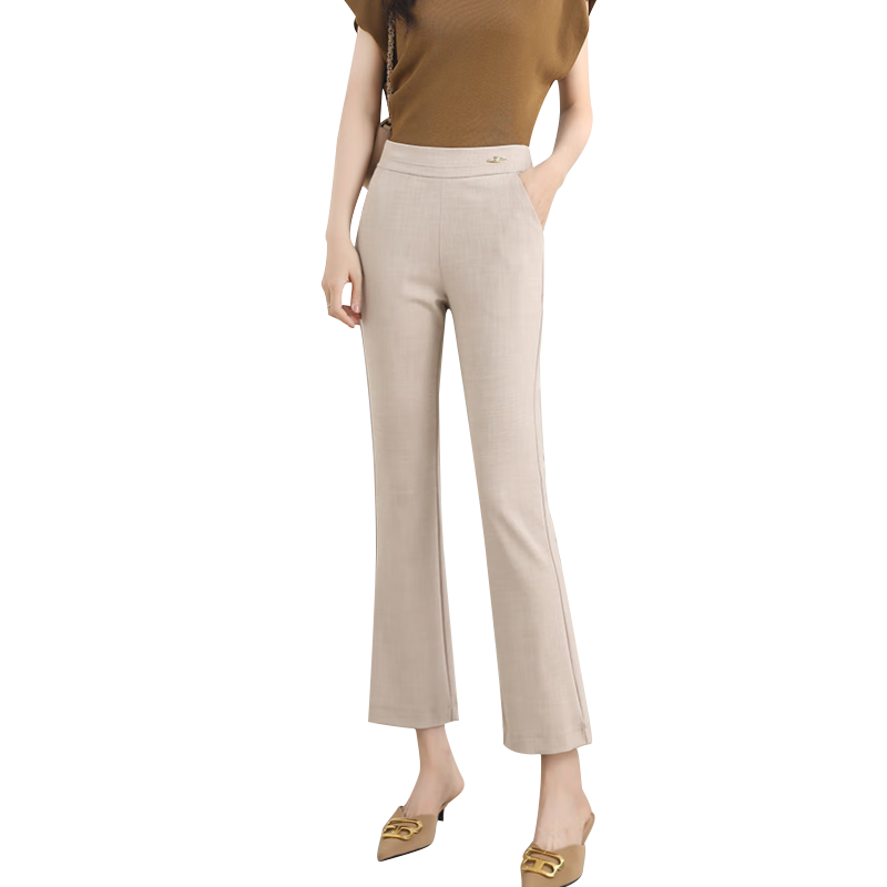 BOPRUIEY Women's Lightweight Nine-Point Flared Pants Summer Breathable High-Waist Draped Mid-Age Mom Flare Trousers