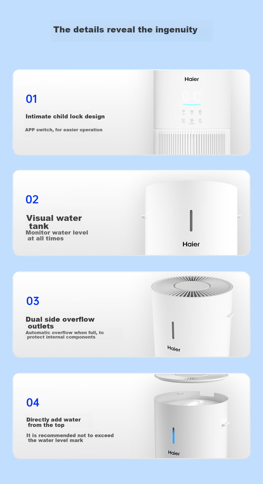 Haier Air Purifier, Home All-In Purifier And Humidifier, New House Formaldehyde Removal, Bacteria Elimination, Secondhand Smoke Odor Elimination, Allergen Removal, Pet Dander Elimination, Suitable for Bedroom And Mother And Baby Use, Baijing JS3 11