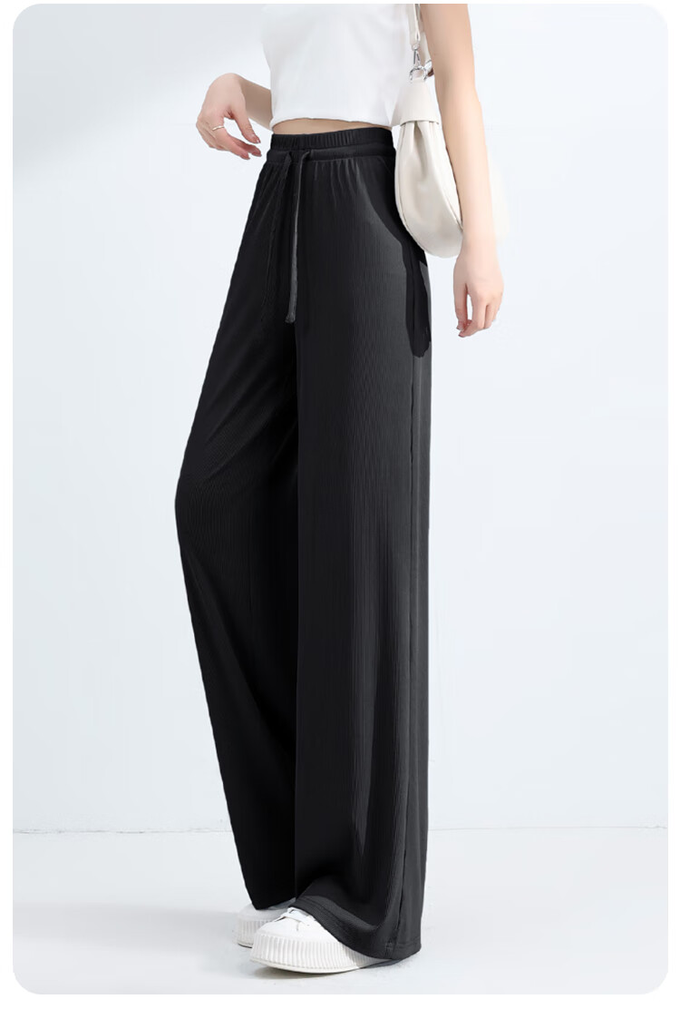 Baleno Cooling Ice Silk Pants for Women, Summer 2025 Thin Wide-Leg Trousers, Flowy Versatile Commuter Sports Straight Casual Long Pants 12